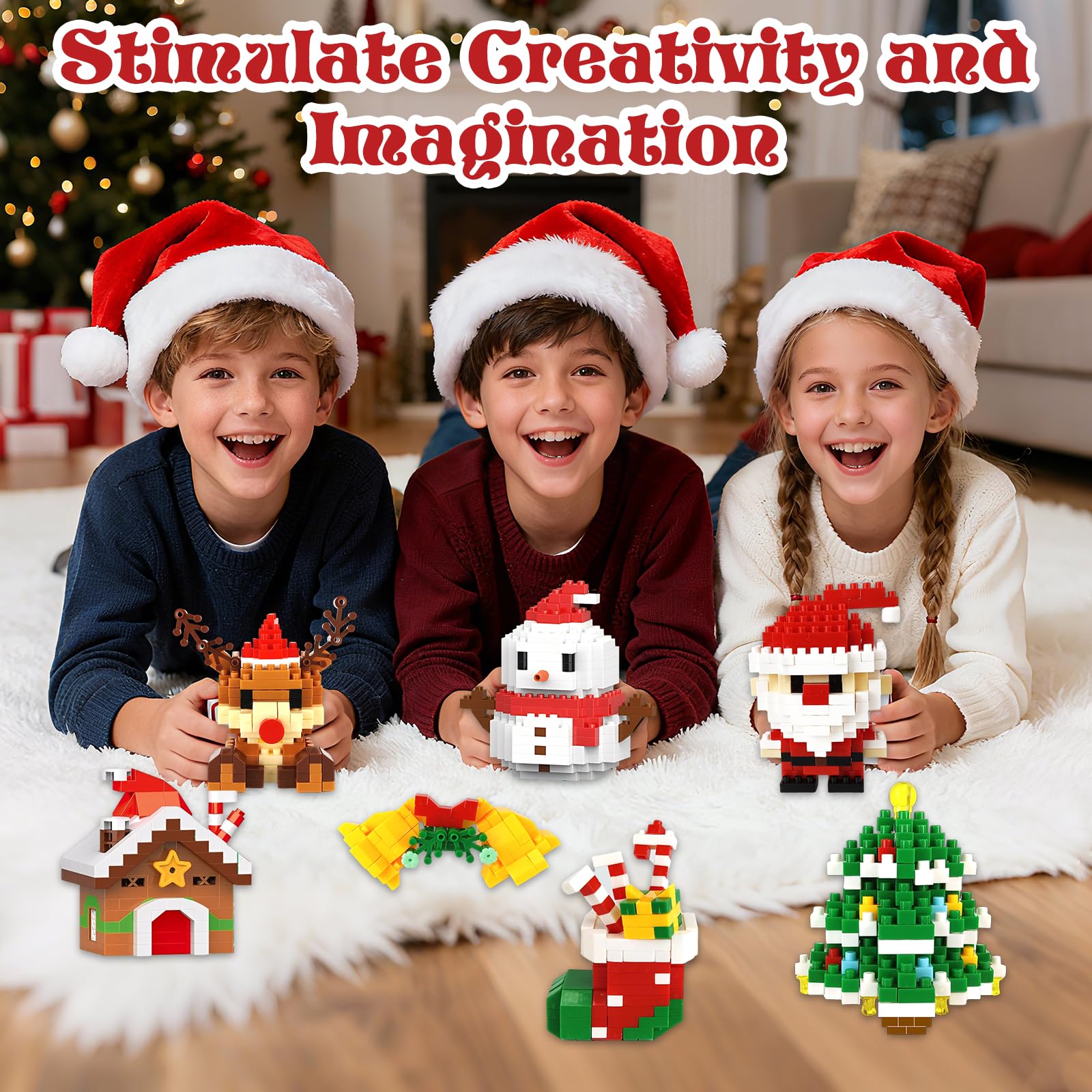 Audasi 6 Pcs Christmas Building Block Set, Santa Claus Design Building Blocks Set Mini Building Figures Christmas Stocking Stuffers Gifts Creative Gift for Party Favors Kids Boys and Girls - Image 3
