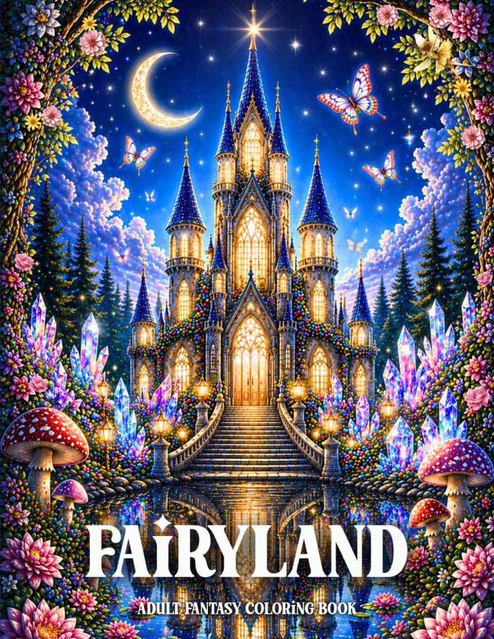 Fairyland Adult Fantasy Coloring Book: 50+ Enchanting Fairytale Scenes with Fairies, Magical Houses, Castles, Forests, and Waterfalls for Mindfulness and Relaxation