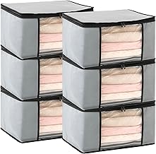 JEYANG Non Woven Saree Cover And Cloth Organizer with Clear Window for Wardrobe Storage for Towels, Bedsheets, Clothes, Sarees And Lehenga (Grey, Pack of 6)