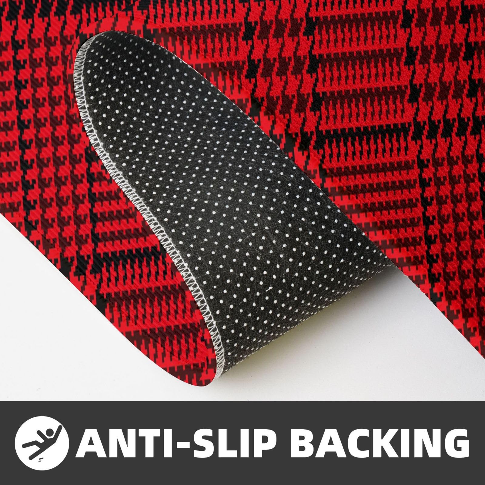 Küchenmatten mit Hahnentrittmuster, gepolstert, für Boden, Anti-Ermüdungsmatte, wasserdichter Teppich für Küche, Büro, Spüle, Wäsche, Rot / Schwarz, 2 Stück