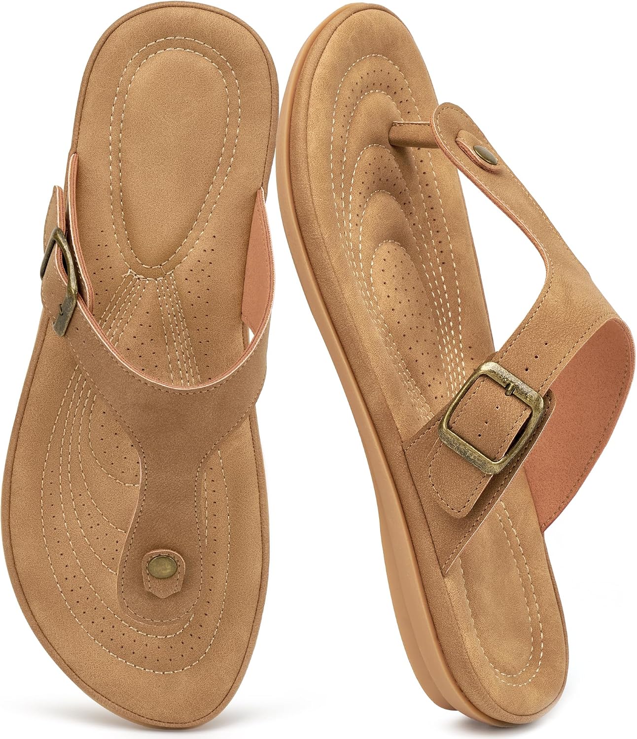 Flip Flops for Women 2026: Summer Comfortable Cushion Sandals Dressy Casual Slip On Flats with Adjustable Buckle for Beach