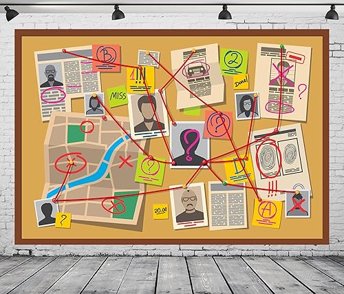 Miniatura 3 de BELECO Telón de fondo de tela de 10 x 8 pies para fotografía de agente espía de detective, caricatura, tablero de crimen, fotos de sospechosos,