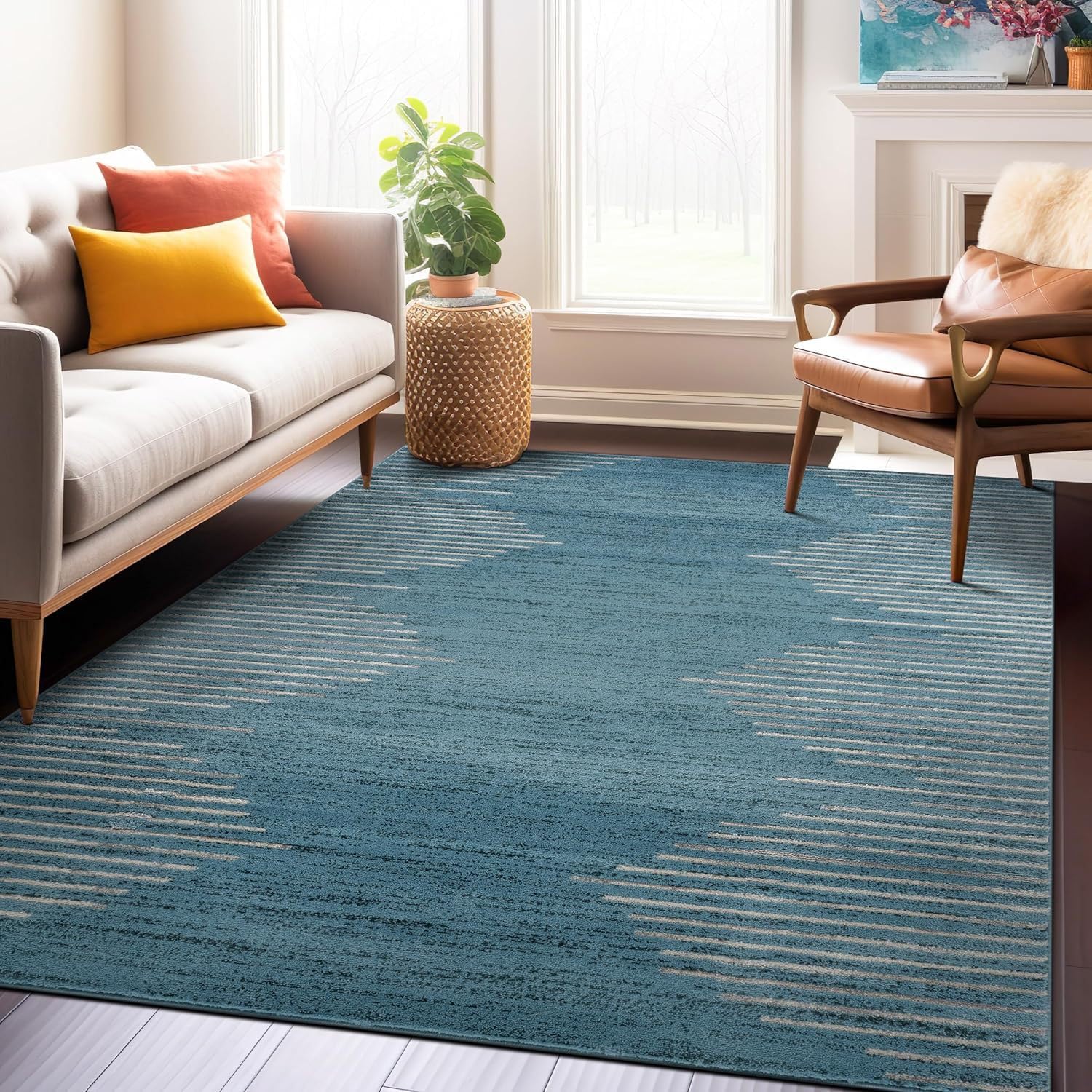 Tapis imitation cachemire bleu au design scandinave élégant
