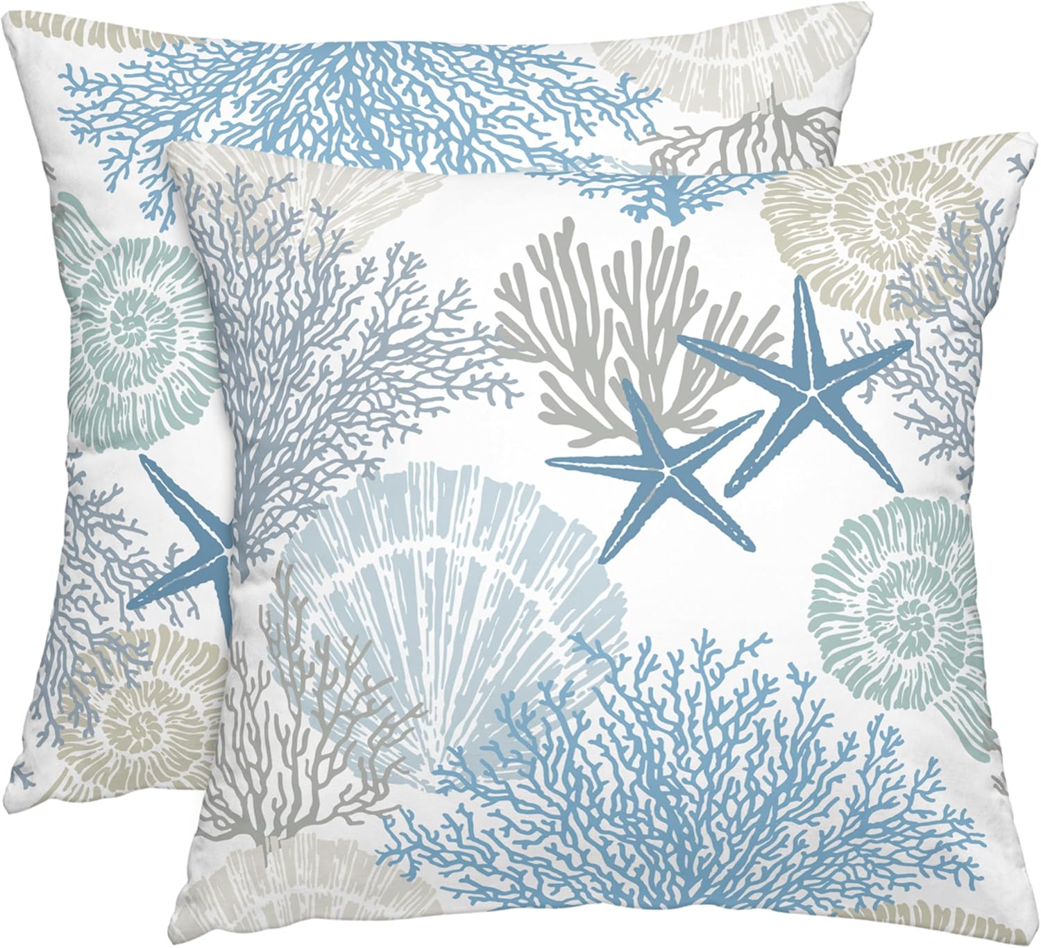 Coastal Throw Pillow Covers 18x18 Inches Beach Seashell Starfish Decorative Pillow Case Set of 2 Soft Velvet Couch Pillows Cushion Cover for Bed Sofa Living Room (Blue, 18" L x 18" W)
