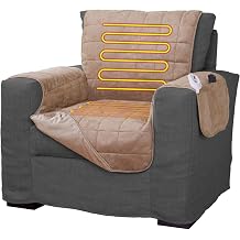 Quilted Electric Armchair Heater and Chair Protector Against Spills, Wear, and Pet Fur, Heated Recliner Cover, Heated Pad for Chair Heated Seat Warmer Pad Water-Resistant Vegan Microsuede