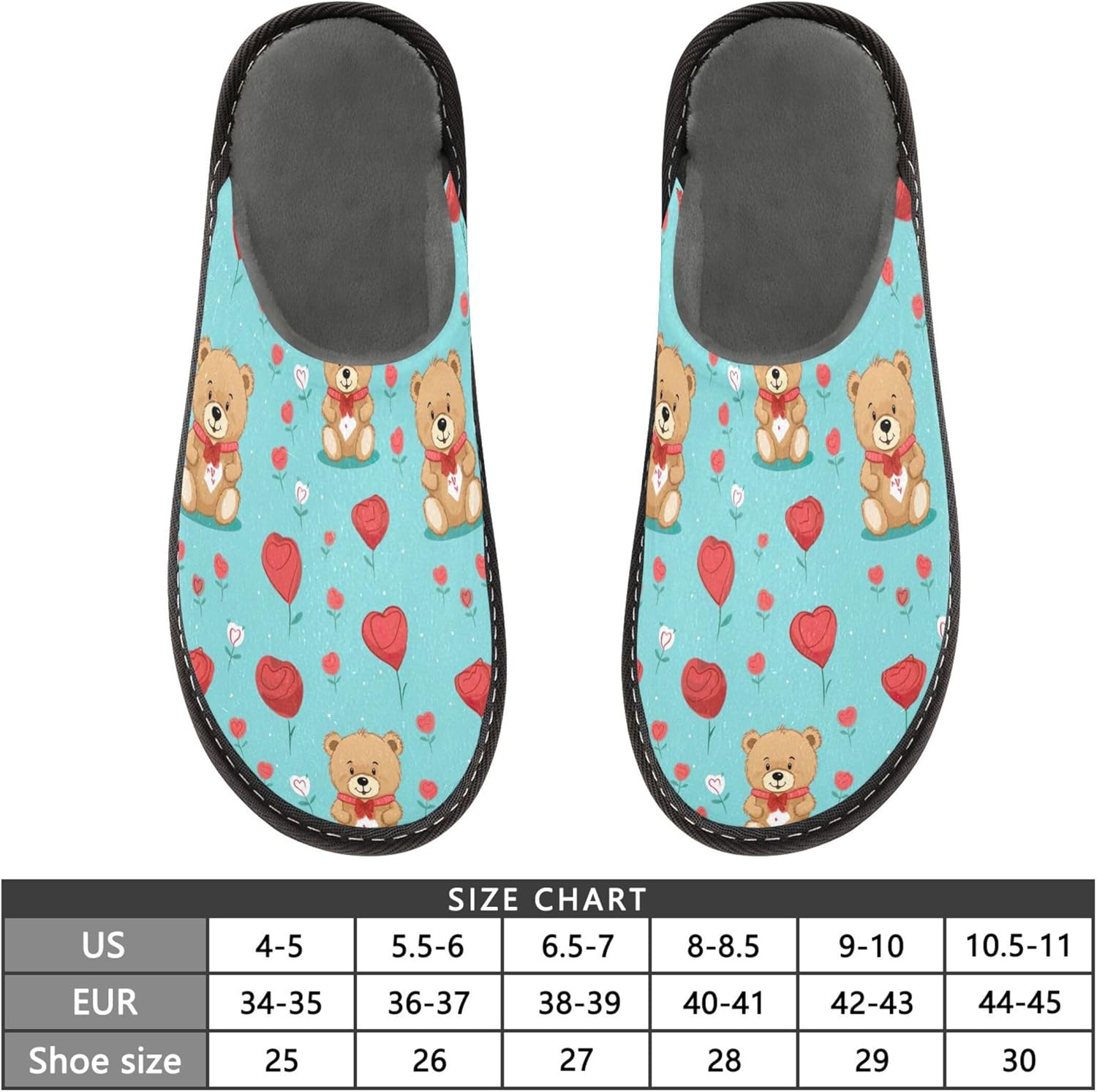 Cute Bear Heart House Slippers – Cozy Fuzzy Slippers for Guests, Washable & Disposable, Perfect for Shoeless Home, Spa & Hotel Use A112880