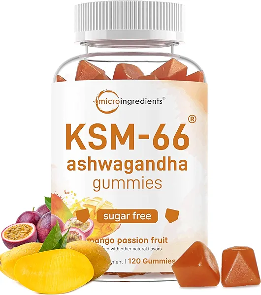 Micro Ingredients KSM-66 Ashwagandha Gummies 300mg, 120 Count | Sugar Free Mango Passion Fruit Flavor | Potent Root Extract | Stress, Relaxation, & Sleep Support | Non-GMO