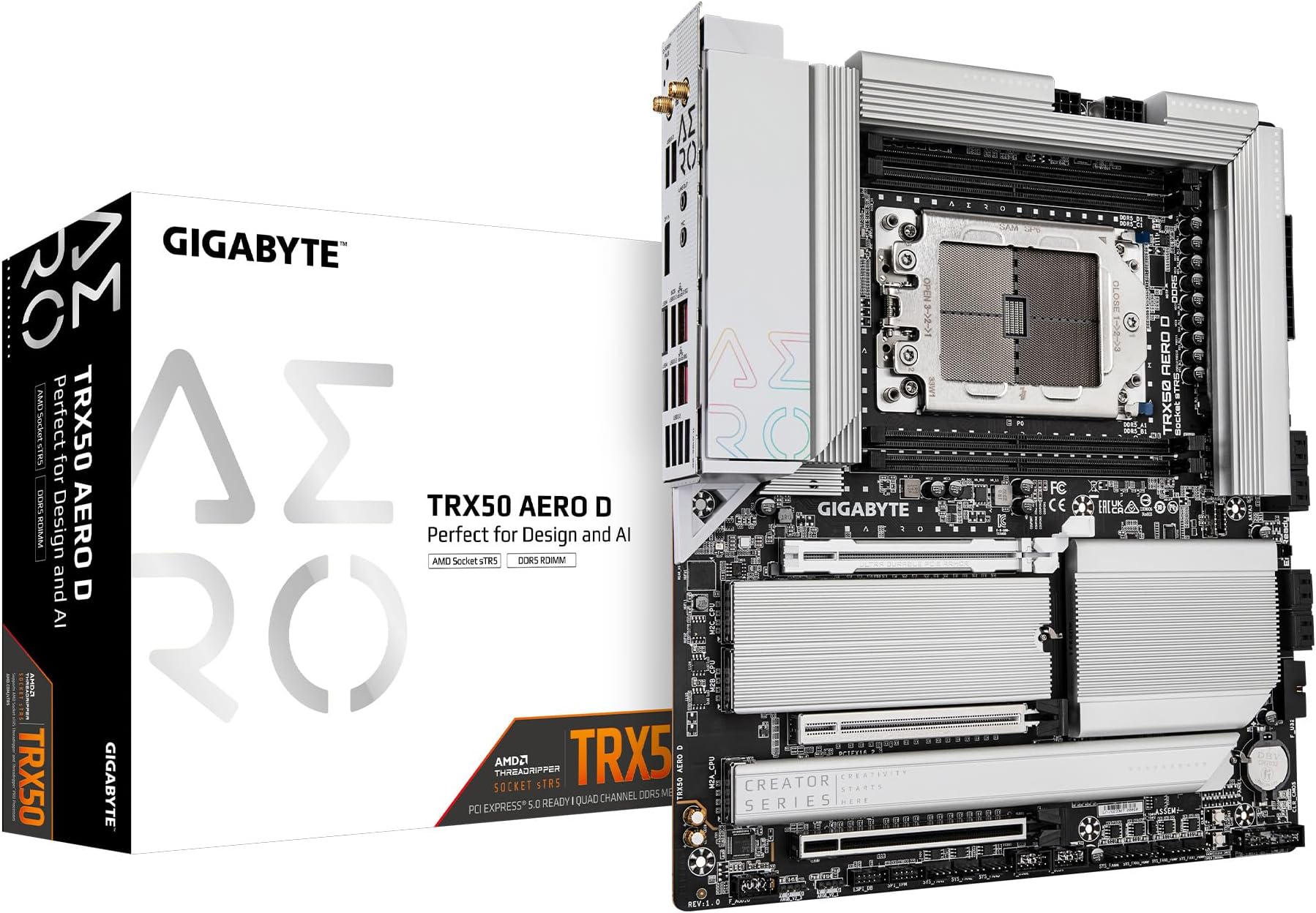 GIGABYTE TRX50 AERO D (sTR5/ AMD/ TRX50/ E-ATX/ DDR5/ PCIe 5.0 M.2/ PCIe 5.0/ USB4 Type-C/Wi-Fi 7/ Marvell 10GbE/ Motherboard)
