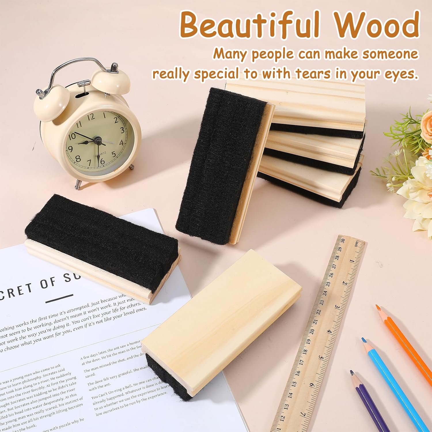 12 Pack Chalkboard Eraser, Wood Felt Chalk Eraser for Chalkboard