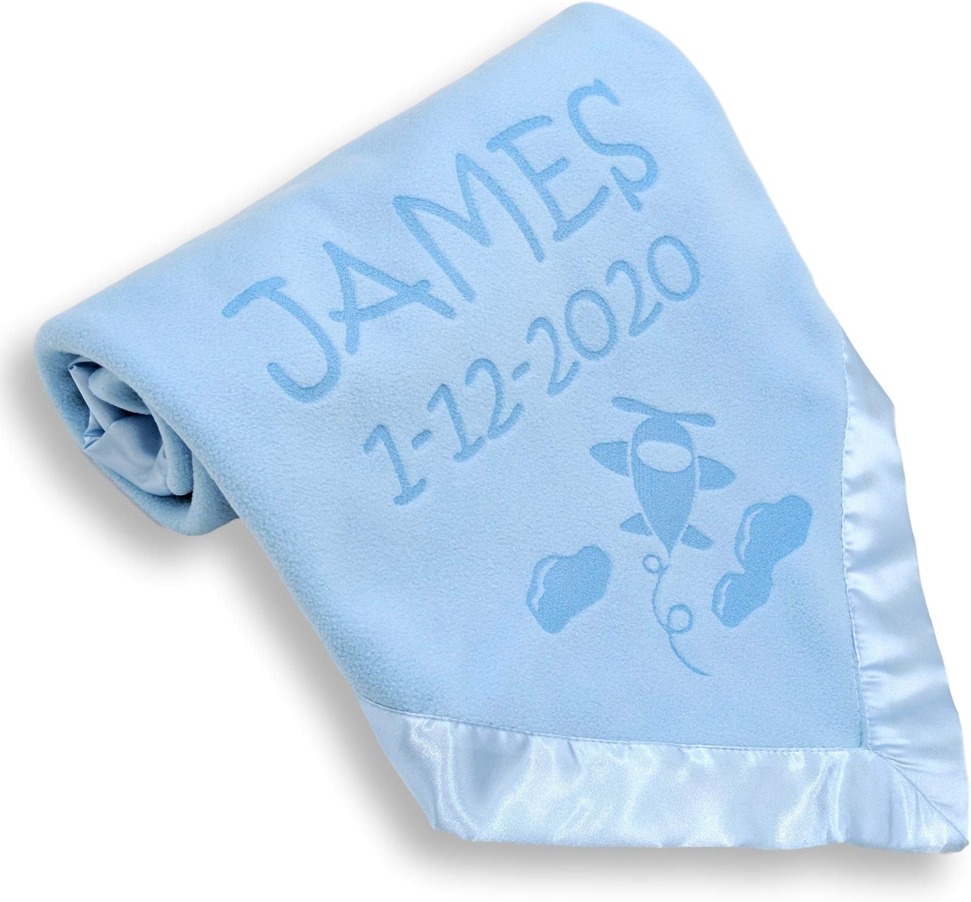 Custom CatchCustom Catch Ships Next Day from Vermont - Personalized Airplane Baby Blanket - Boy Name Gift - Blue or Pink (2 Text Lines)