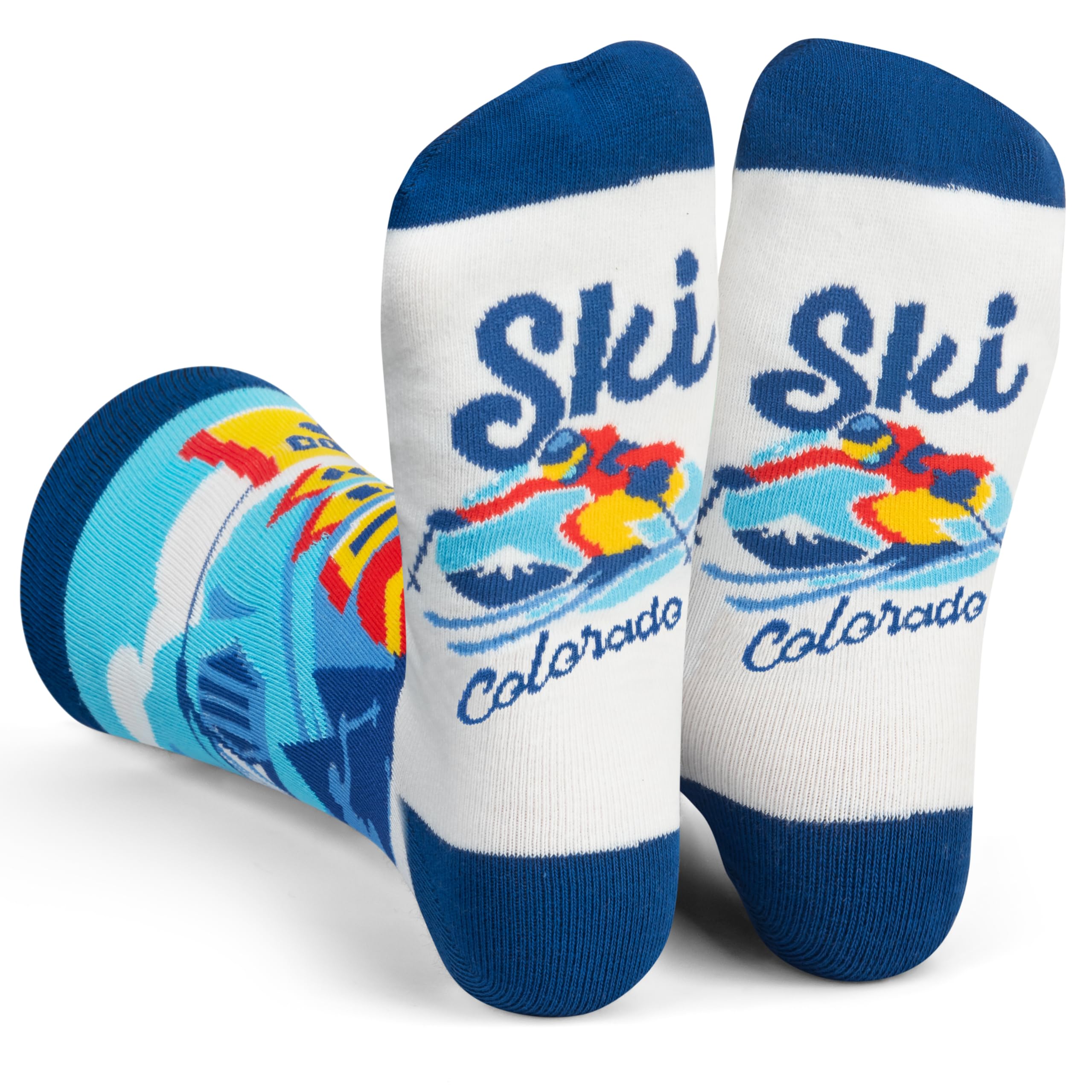 Lavley Ski Socks - Funny socks for skiers and snowboarders - Unisex novelty gift - Great for birthdays or holidays, Ski Colorado, One Size
