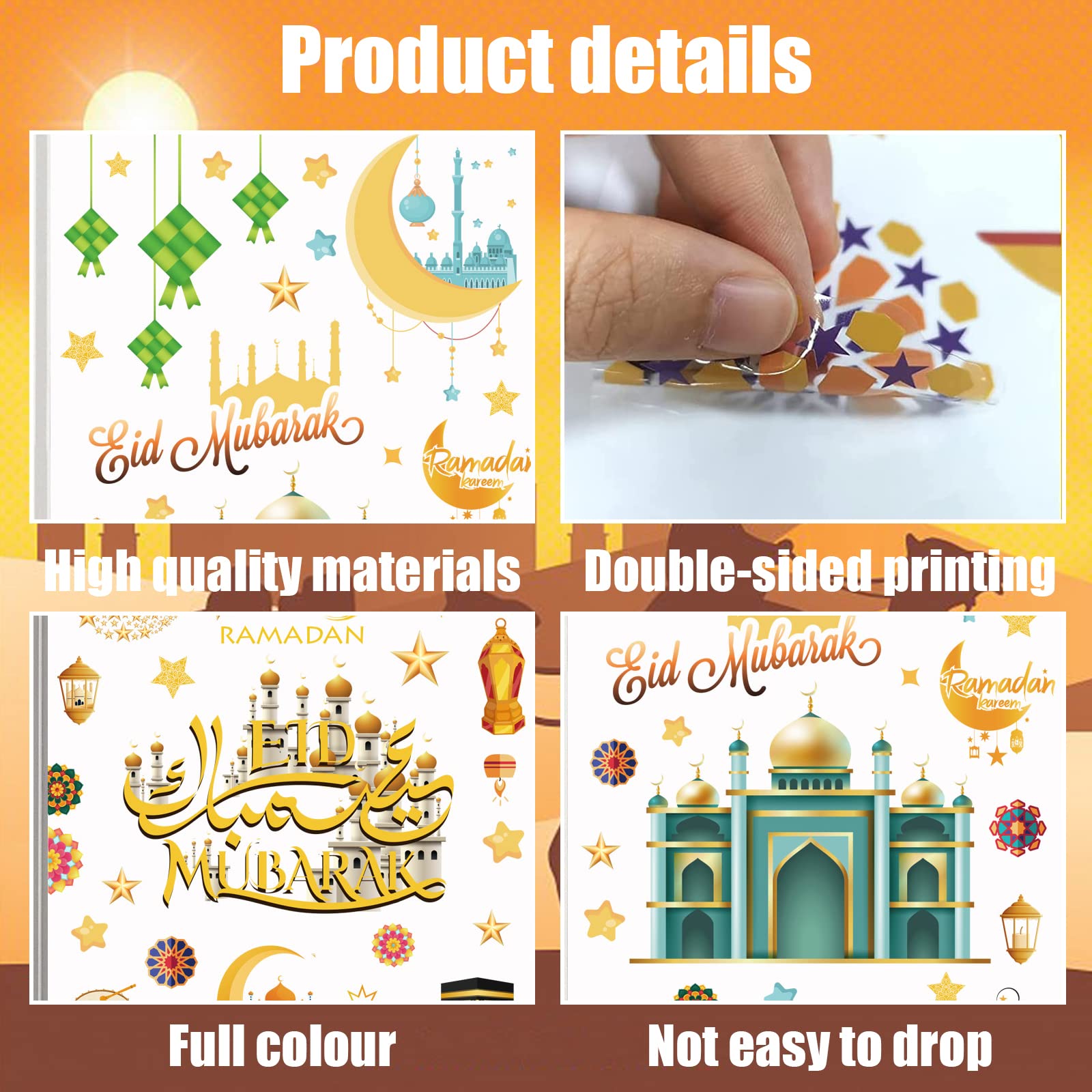 Raamstickers, 9 stuks, ramadan, Eid Mubarak, zelfklevend, moslim, sterren, halve maan, feestje (patroon A Raamstickers, 9 stuks, ramadan, Eid Mubarak, zelfklevend, moslim, sterren, halve maan, feestje (patroon A