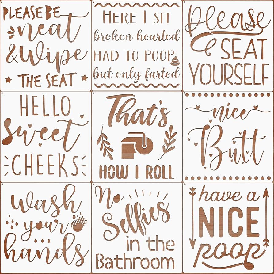 Amazon.com: 9 Pieces Bathroom Stencils Bathroom Wall Decor Sign Stencils Reusable Quote Saying Stencils Template with Open Ring for Painting on Wood Wall Mirror Bathroom Decor : Tools & Home Improvement