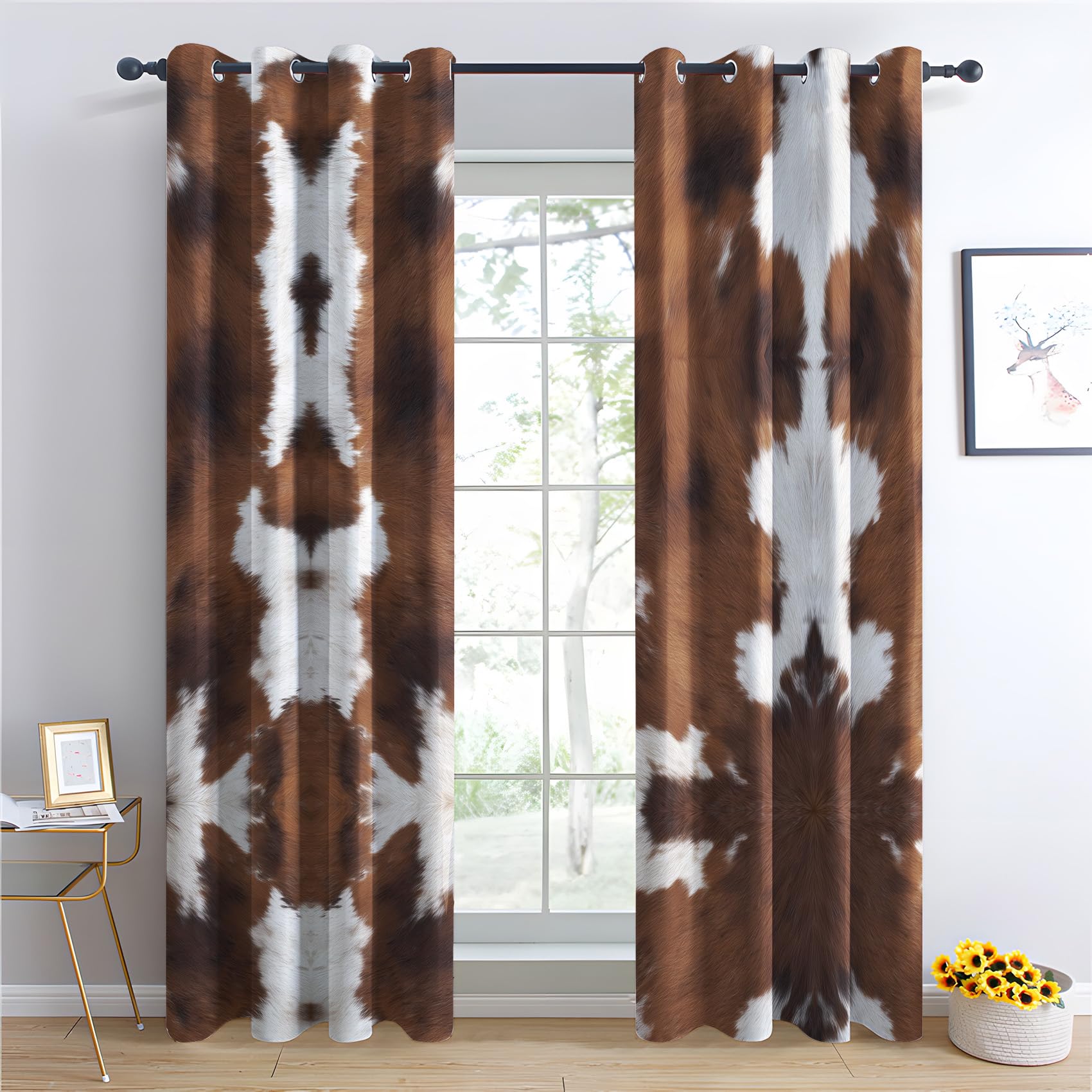 Venivici Cowhide Blackout Curtains for Bedroom Living Room - 108 Inch Drop Curtains Eyelet, Western Cow Print Farmhouse Patterned Window Treatments, Thermal Insulated Drapes 90x108 2 Panels