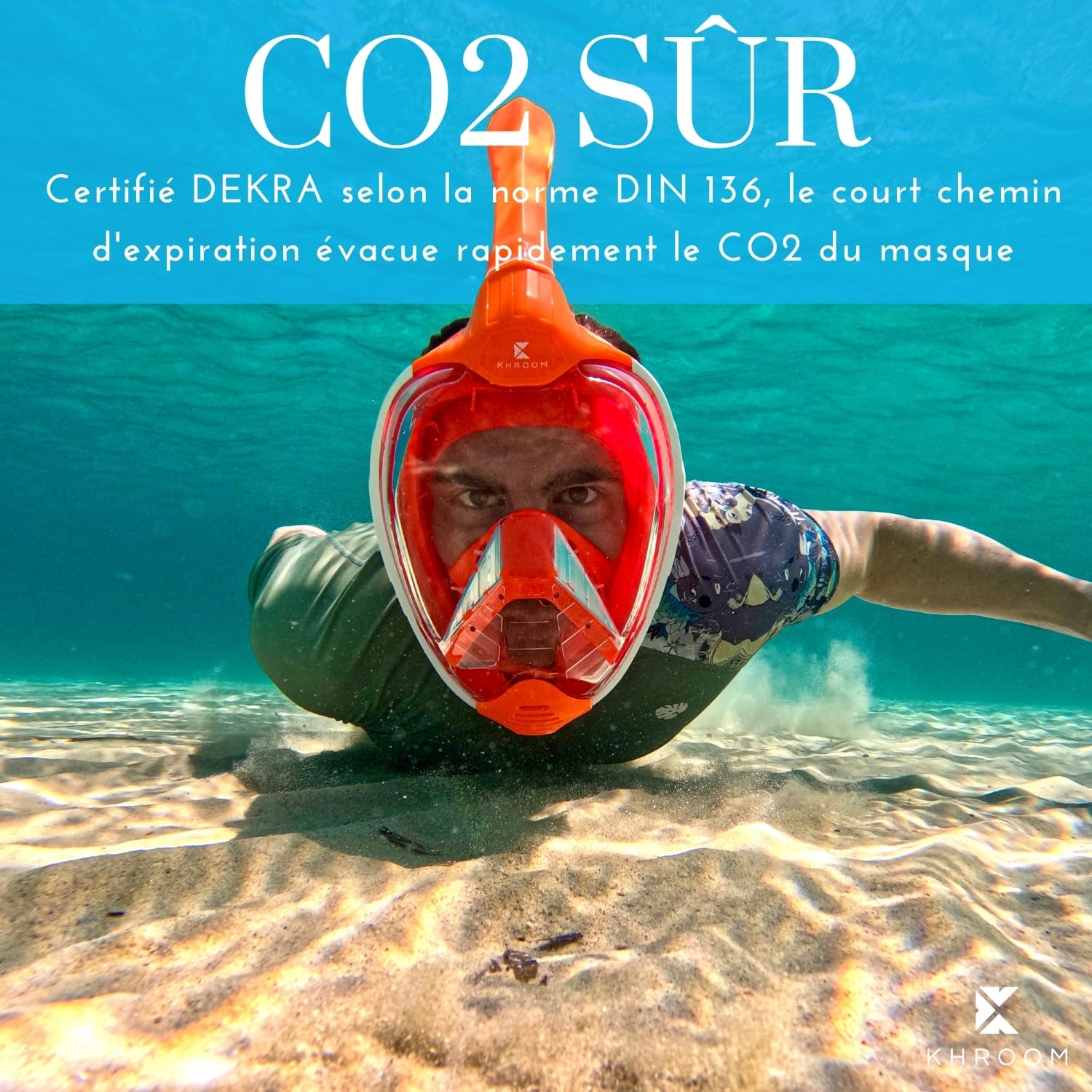 Khroom Masque de Plongee Integral Adulte et Enfant Seaview X | Masque Snorkeling avec Tuba | Securite CO2 Certifie DEKRA | Anti-Buee | Silicone Souple | Plein Visage
