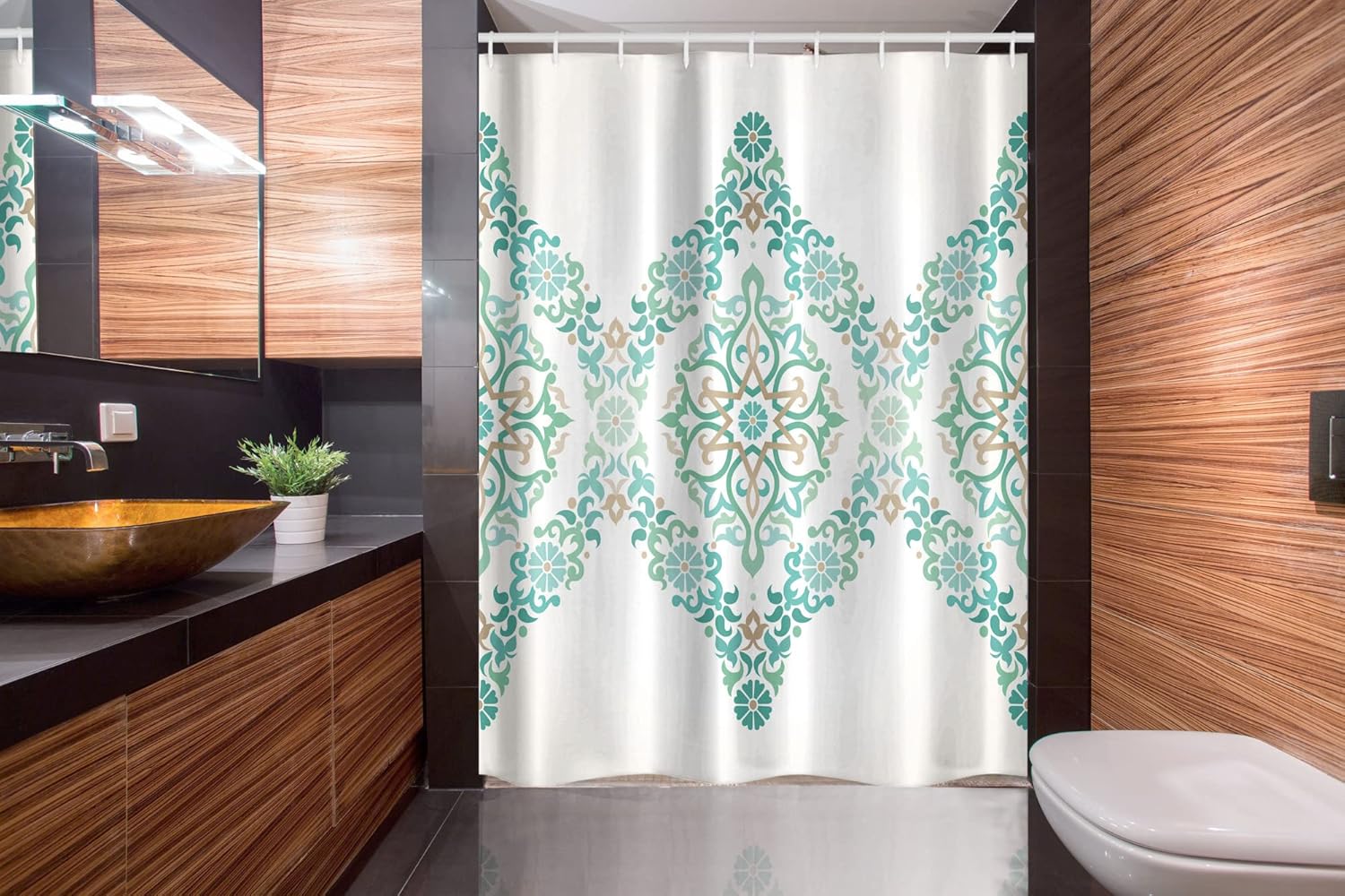 Ambesonne Ethnic Stall Shower Curtain, Ottoman Inspired Mosaic Look in Turquoise Tones Royal Revival Victorian Palace Inspired Retro Image, Fabric Bathroom Decor Set with Hooks, 54" W x 78" L, Teal