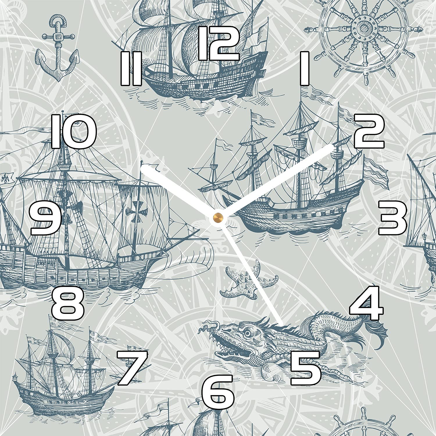 Horloge en verre pour cuisine et salon moderne décoration murale vieux marin pastel 30x30