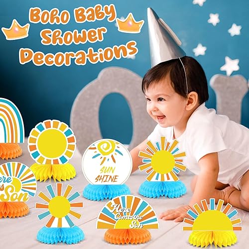 Miniatura 6 de Here Comes The Son - Decoraciones de baby shower, 8 piezas de Here Comes The Son Baby Shower Centro de mesa de panal de abeja, decoración de fiesta