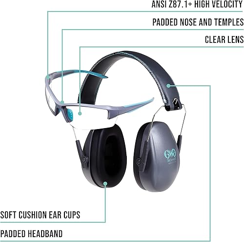 Miniatura 3 de Allen Company Juego combinado de gafas protectoras de seguridad y orejeras para niñas con pistolas, grisverde azuladonegro, talla única