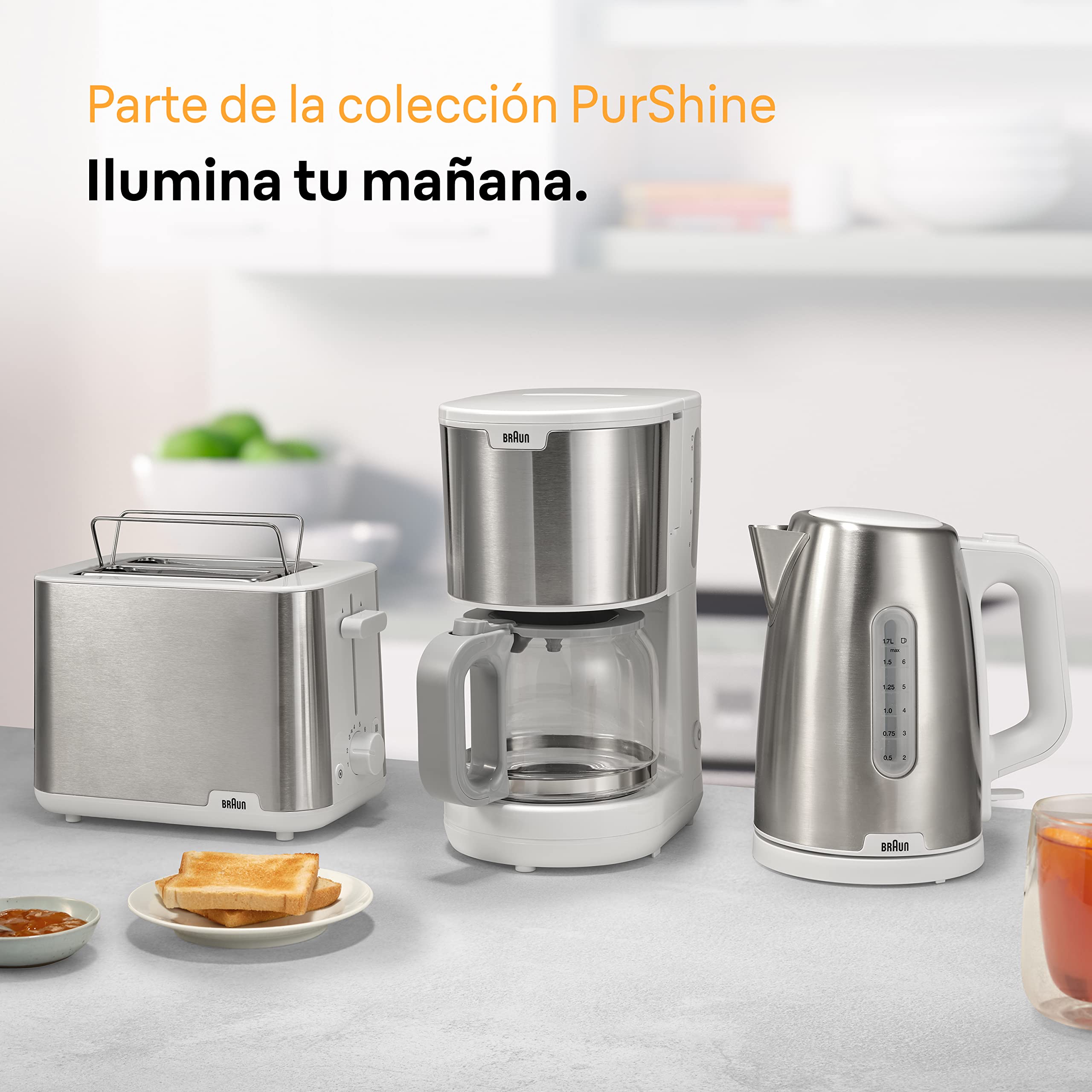 Braun PurShine Hervidor Eléctrico, Base Giratoria 360°, Indicador de Nivel de Agua, Almacenamiento para el Cable, Función de Apagado Automático, Capacidad de 1,7L, WK1500WH, 2200W, Blanco
