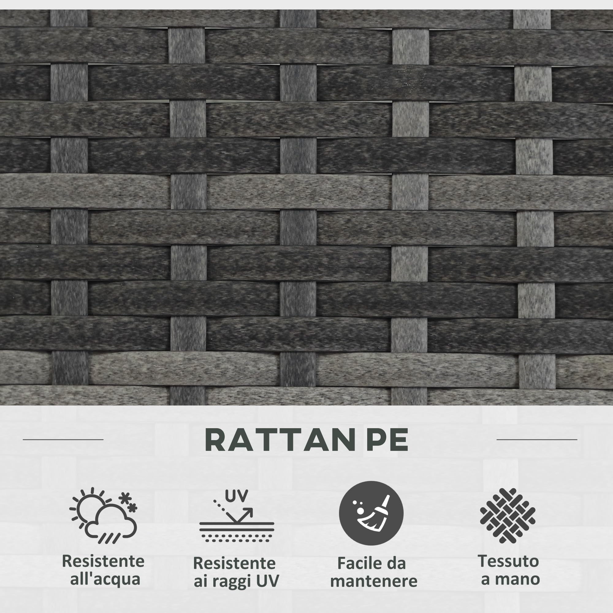 Outsunny Fioriera per Piante con Grigliato per Rampicanti, Aiuola Rialzata con 3 Vasi Interni, Struttura in Acciaio e Rattan PE, 84x30x107cm, Grigio