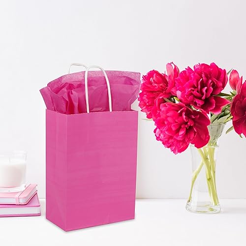 Miniatura 6 de AMAZING TIME Paquete de 150 bolsas de papel kraft de 5.25 x 3.25 x 8.25 pulgadas, bolsas de regalo con asas, tamaño pequeño a granel para