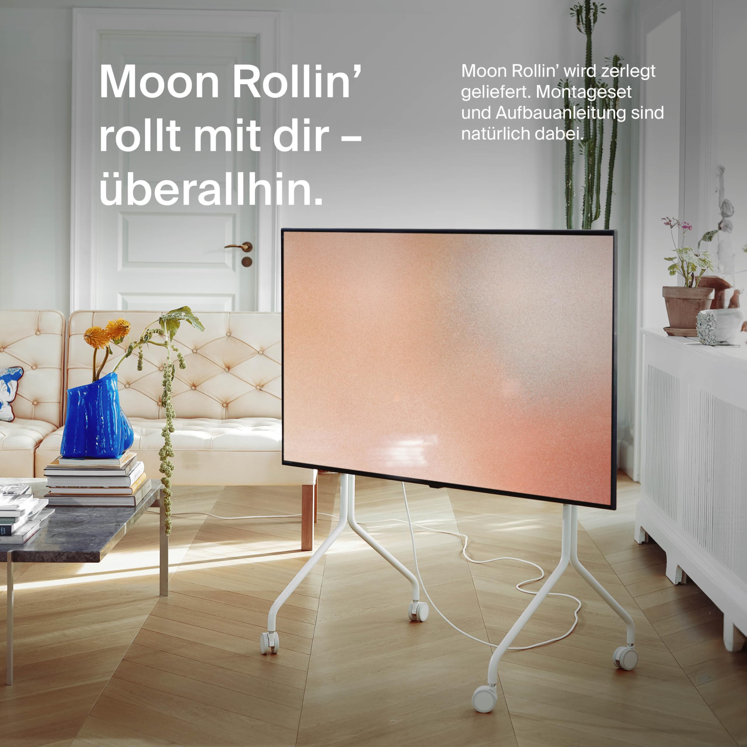 Pedestal Moon Rollin' | Mueble TV con Ruedas | Muebles TV Salon | Soporte Pie TV de Diseño Danés | Soporte TV Giratorio | Mueble Television de Moda (Beige) | Soporte de TV con ruedas, carrito de TV, soporte de TV con ruedas, elevador de TV para sala de es