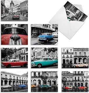 The Best Card Company - 10 Blank Note Cards Boxed (4 x 5.12 Inch) - All Occasion Notecards, Vehicles and Cars - Havana Hotrods M6550OCB