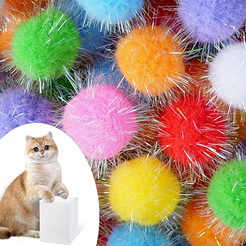 Miniatura 1 de DF DUALFERV 60 bolas de pompones para gatos, juguetes interactivos para gatos, bolas brillantes para gatos, extra grandes y peludas para ejercicio y