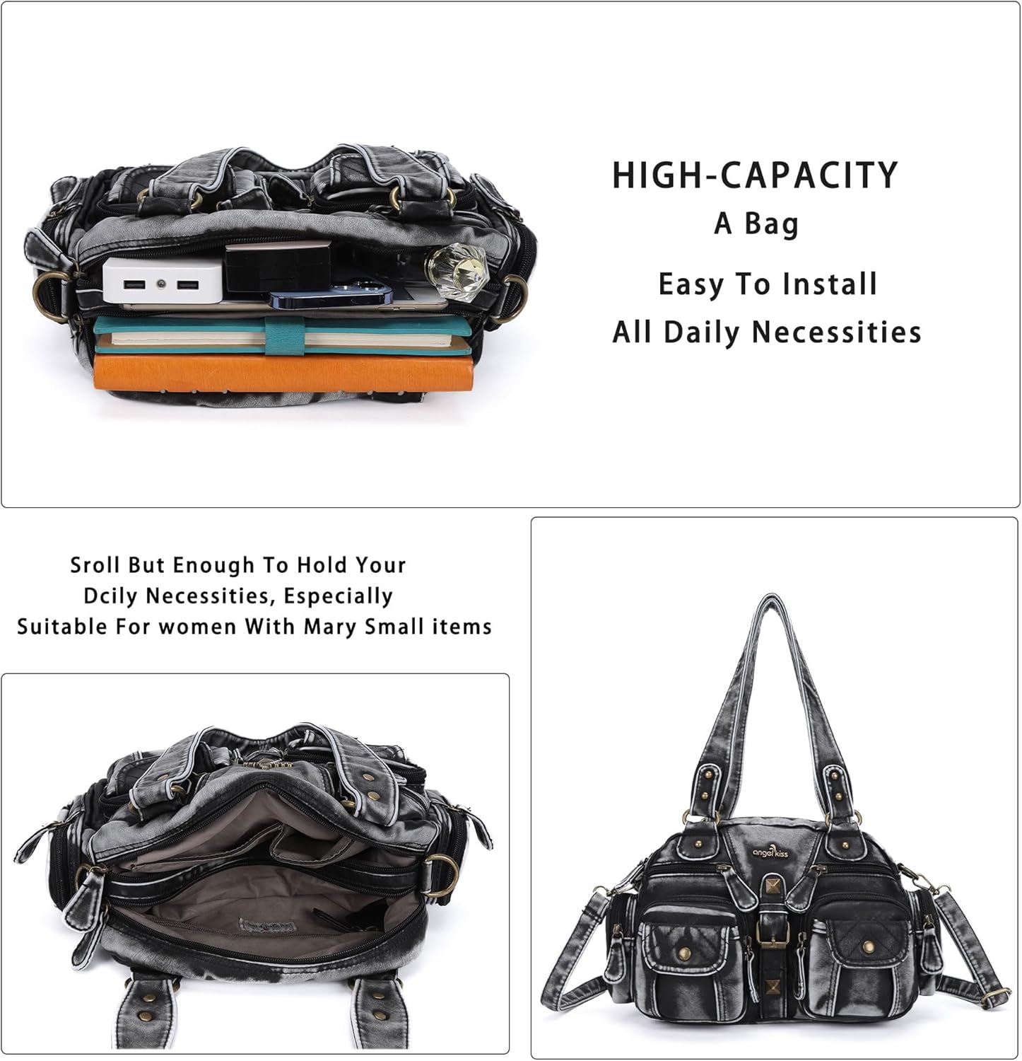 Angel Kiss Hobo Crossbody Purses for Women Shoulder Bag Multipocket Soft Hobo Purses Removable Strap Leather Handbags - Image 4