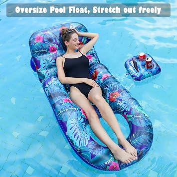 FindUWill Pool Floats Adult - Inflatable Large Pool Float Lounger with Cup Holder, Floating Pool Lounger Raft, Sunchill Tanning Float Pool Accessories Decor Floaties for Lake, Pool, Beach