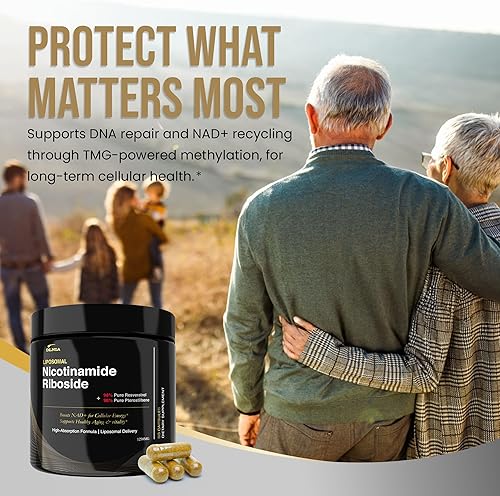 Miniatura 7 de NAD liposomal con resveratrol - Suplemento NAD de alta pureza para antienvejecimiento, energía, concentración -60 unidades