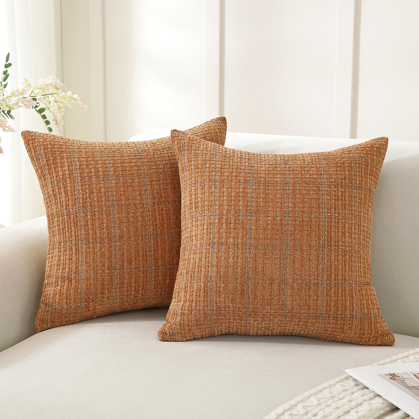 YSTELLAA Juego De 2 Funda Cojin 50x50, Suave Y Duradera Fundas Cojines con Cremallera, Fundas De Cojines para Decoración del Hogar Sofá Dormitorio, Naranja — view 12