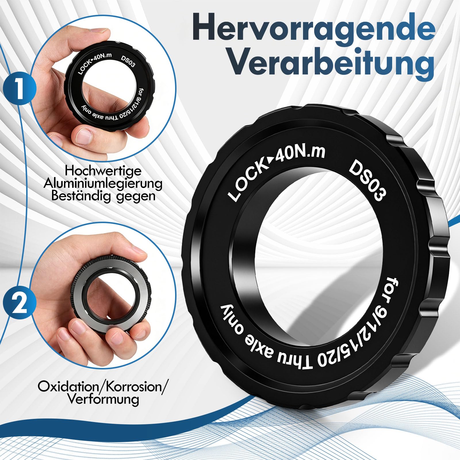 Pierścień blokujący Centerlock 44 x 26 x 8 mm, pierścień blokujący ze stopu aluminium, kompatybilny z Shimano do osi wtykowych 9/12/15/20 mm, do rowerów MTB i rowerowych, 2 szt
