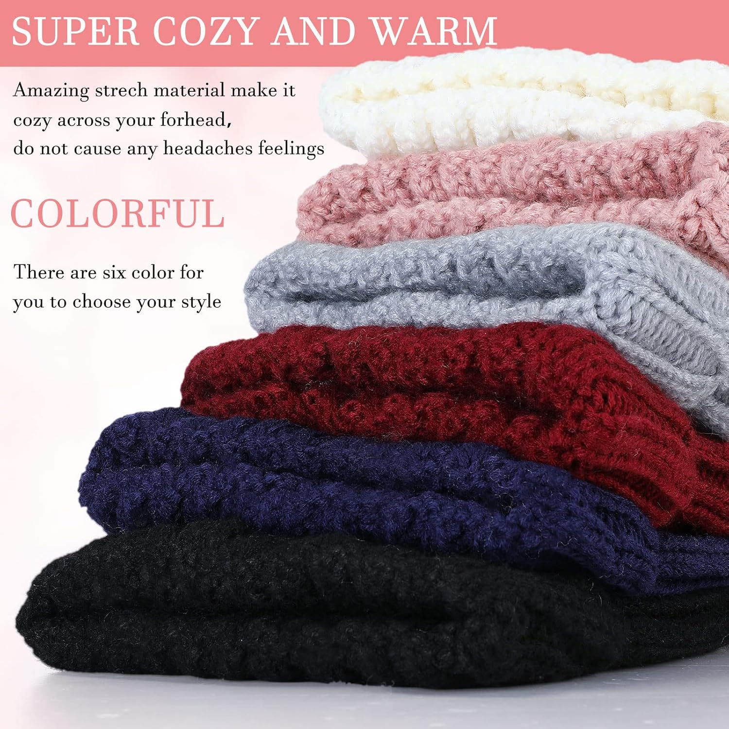 12 Pcs Knitted Beanie Hat Glove Set 6 Pcs Knit Skull Cap with Faux Fur Pom 6 Pairs Touchscreen Gloves, 6 Colors - Image 4