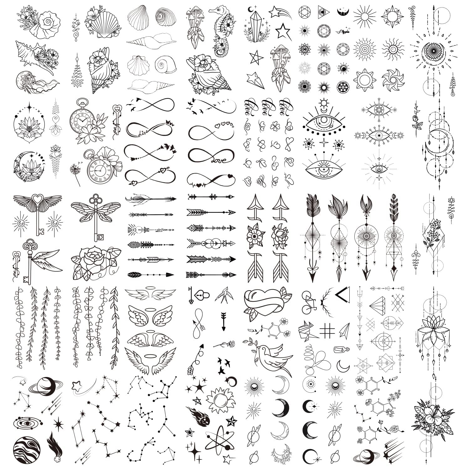 30 Fogli Di Tatuaggi Temporanei Neri Minimal - Set Impermeabile Effetto Reale, Idea Regalo Creativa Per Adulti E Bambini