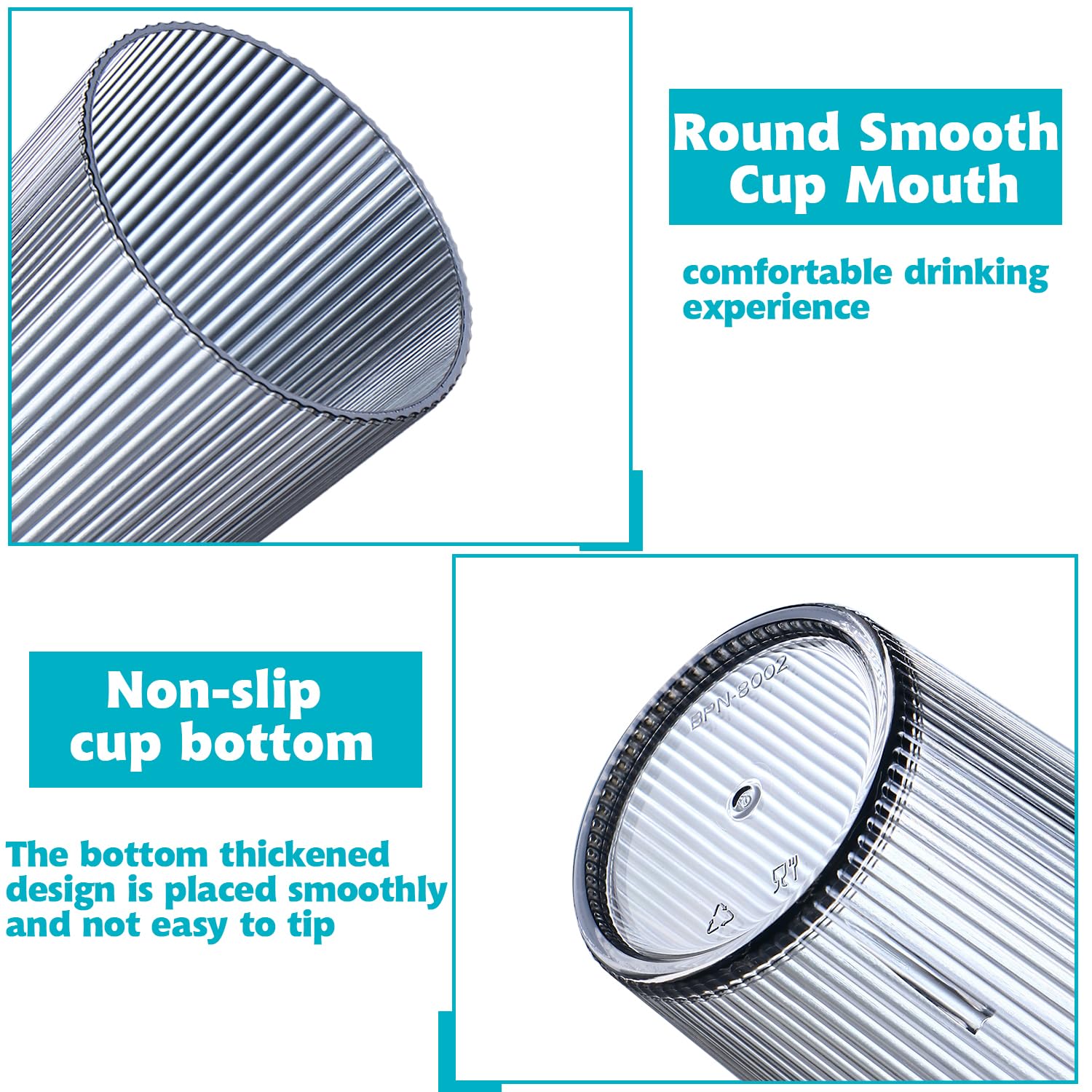 LOSYHU 500ml Plastic Tumblers Set of 6 Acrylic Drinking Glasses Unbreakable Acrylic Tumbler Glasses with Stripe Design - Image 3