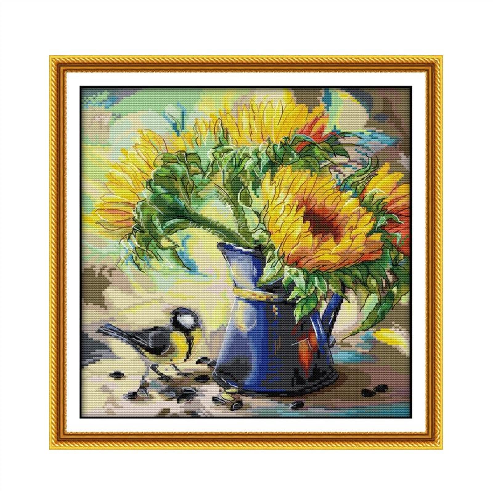 Kit de point de croix tournesol 14ct toile imprimée pour broderie