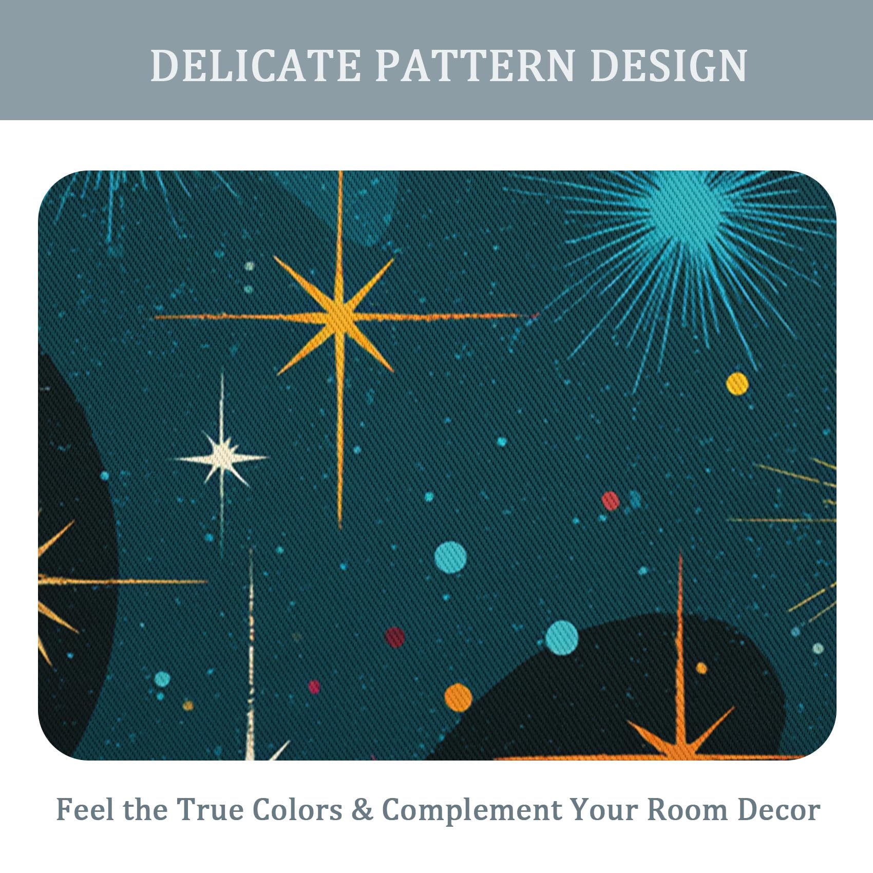 Rideau étoile Occultant Motif Mid Century Retro Rideaux Chambre Salon Cuisine 140 x 220 cm, Oeillets Rail Rideaux Occultants Thermique
