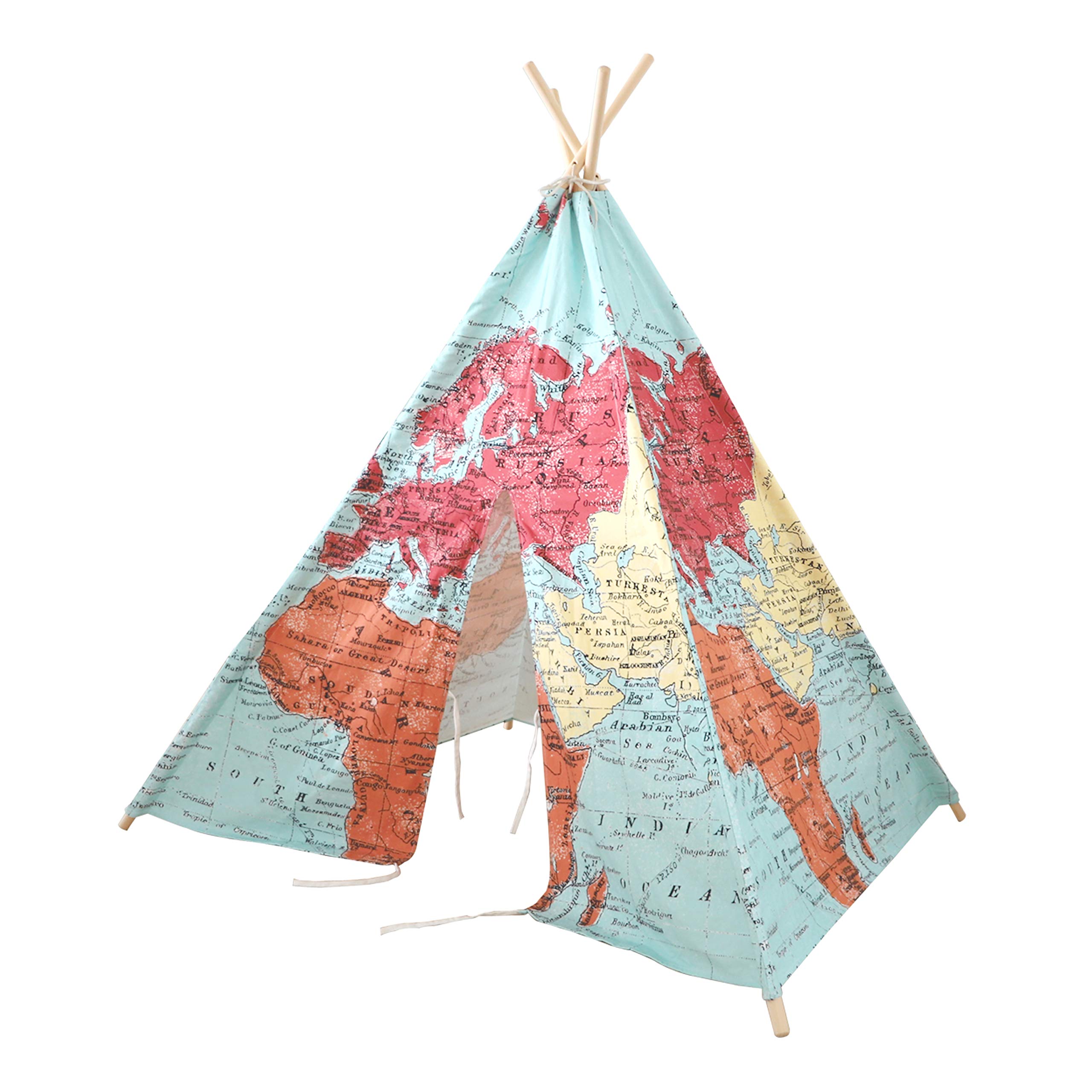 SUNNY Tipizelt für Kinder mit Weltkarte in Farbe | Indienner / Tipi / Wigwam Zelt für Kinderzimmer | Spielzelt aus Baumwolle 120x120 cm