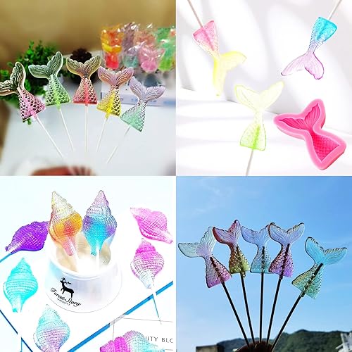 Miniatura 4 de Molde de silicona de sirena, molde para pastel de fondant, 6 piezas, cola de sirena, chocolate, caramelo, jabón, resina, molde de arcilla