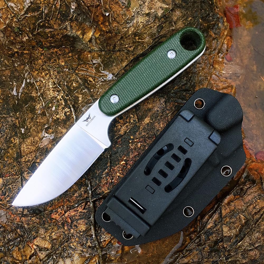 WATCHMAN W204 Fixed Blade Knife 14C28N Blade Steel Micarta Handle with Kydex Sheaths for Outdoor Activities Camping