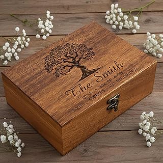 Personalized Time Capsule Walnut Box 8 * 6 * 4 in, Custom Family Story Memory Keepsake Wooden Box with Lid, Birthday Memento Surprise Memories Photos Letters Storage Box