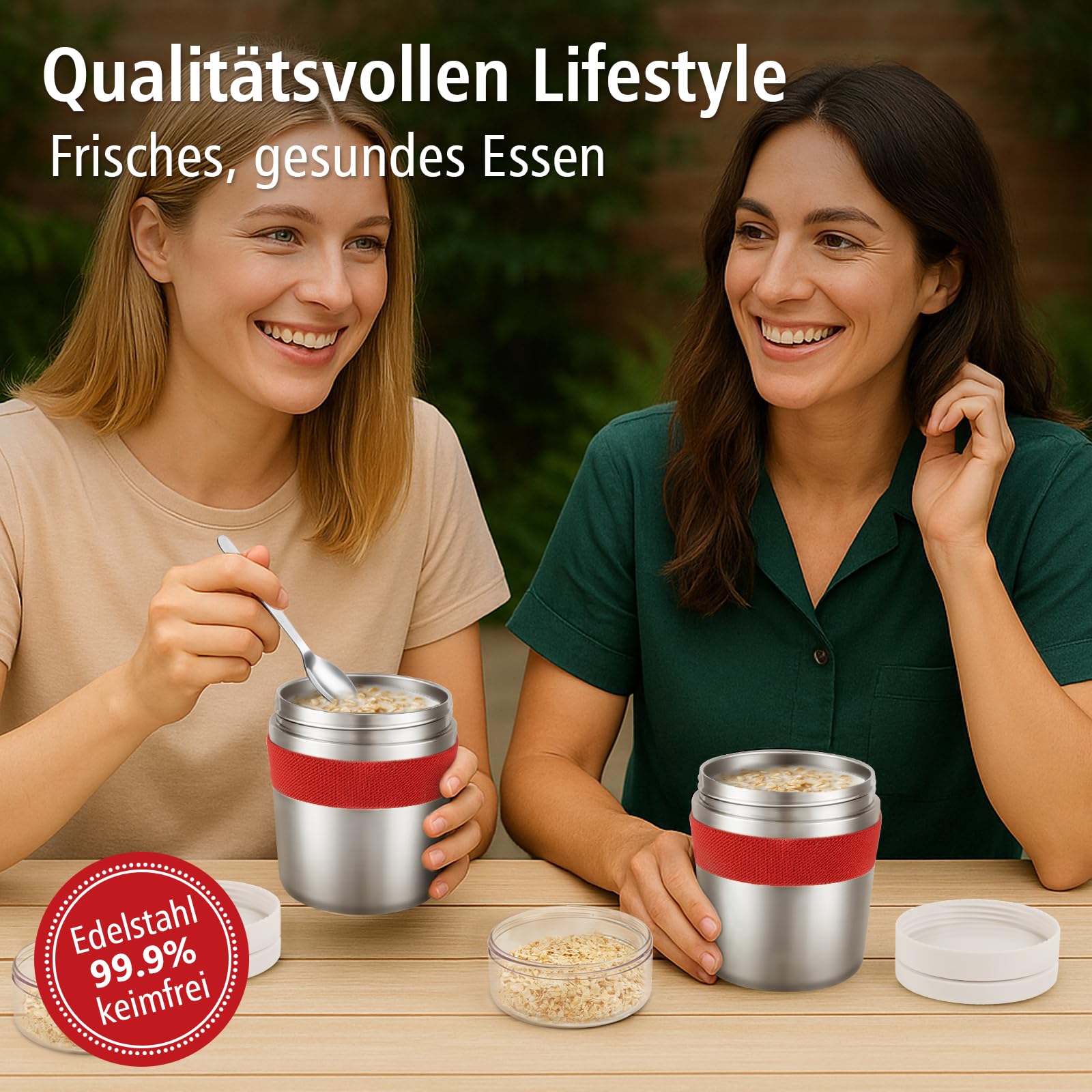 Kubek na musli na wynos 500 + 200 ml, ze stali nierdzewnej, wewnętrzna ścianka, kubek termiczny do jedzenia, izolowana stal szlachetna kubek na jogurt do musli