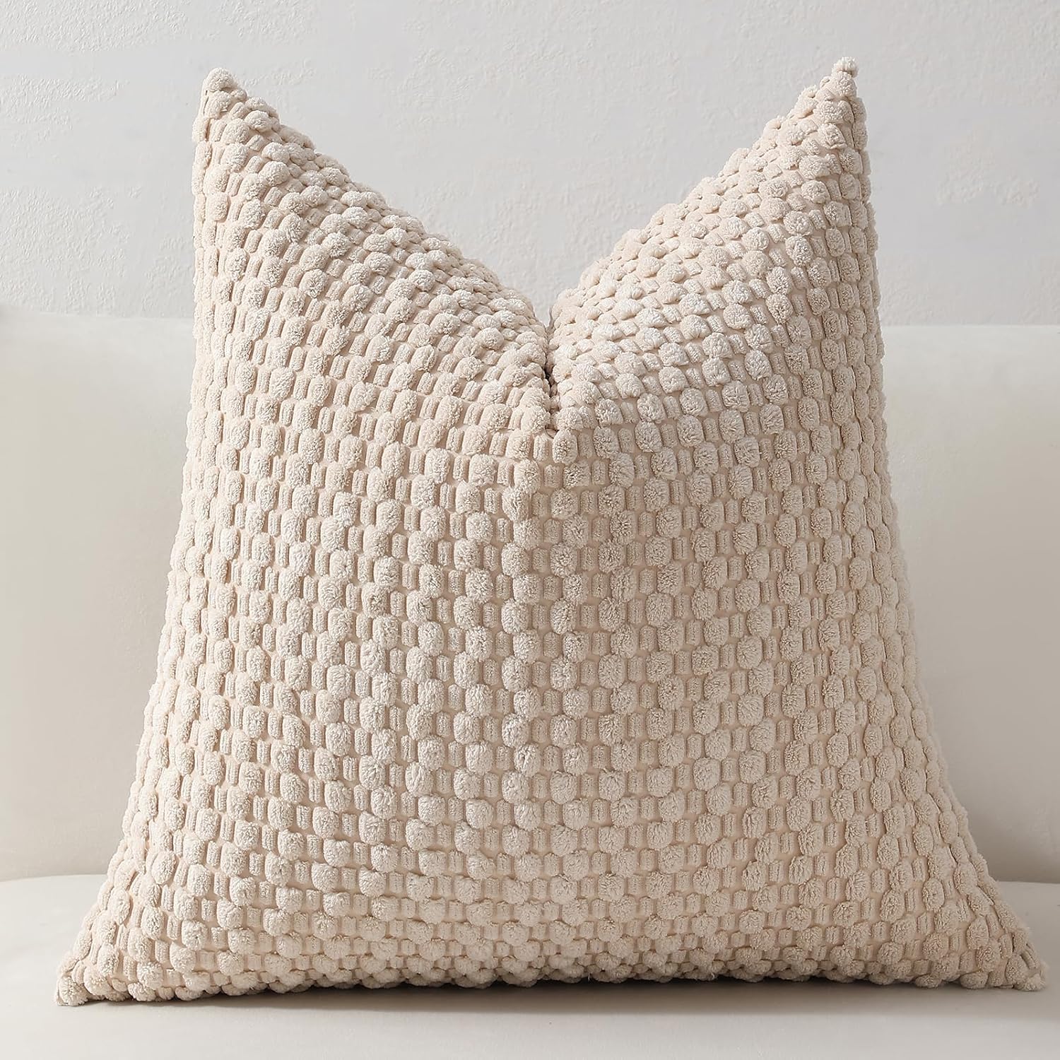 Pack of 4 Farmhouse Tan Couch Throw Pillow Covers 18x18 Inch, Soft Neutral Accent Decorative Cushion Cover, Striped Corduroy Square Modern Pillow Case for Sofa Living Room Bed(Camel,18"x18")
