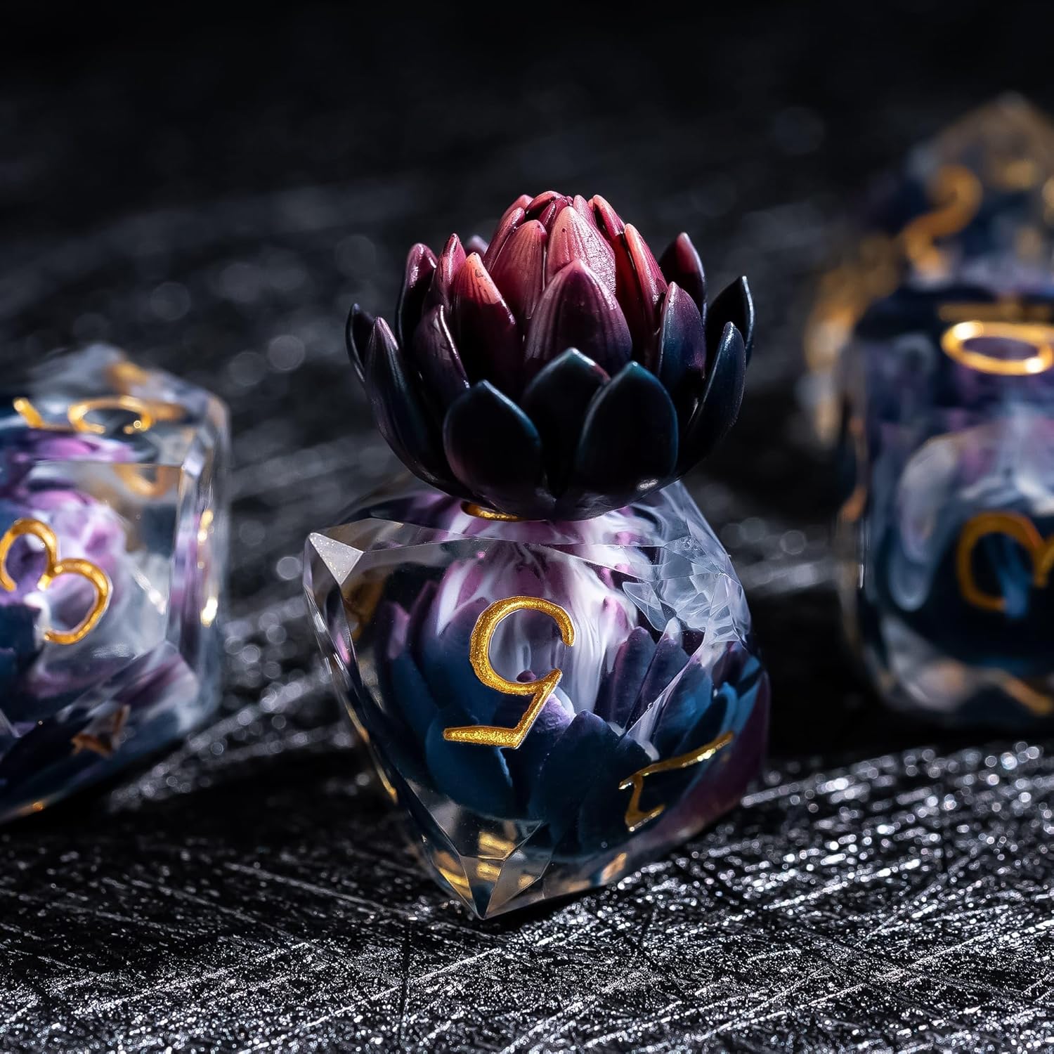 7PCS DND Dice Set,Transparent Sharp Edge Dice Set D&D RPG Polyhedral Die,for Dungeons and Dragons TTRPG Games Roleplaying Games,with Gift Box(Purple Blue Lotus)