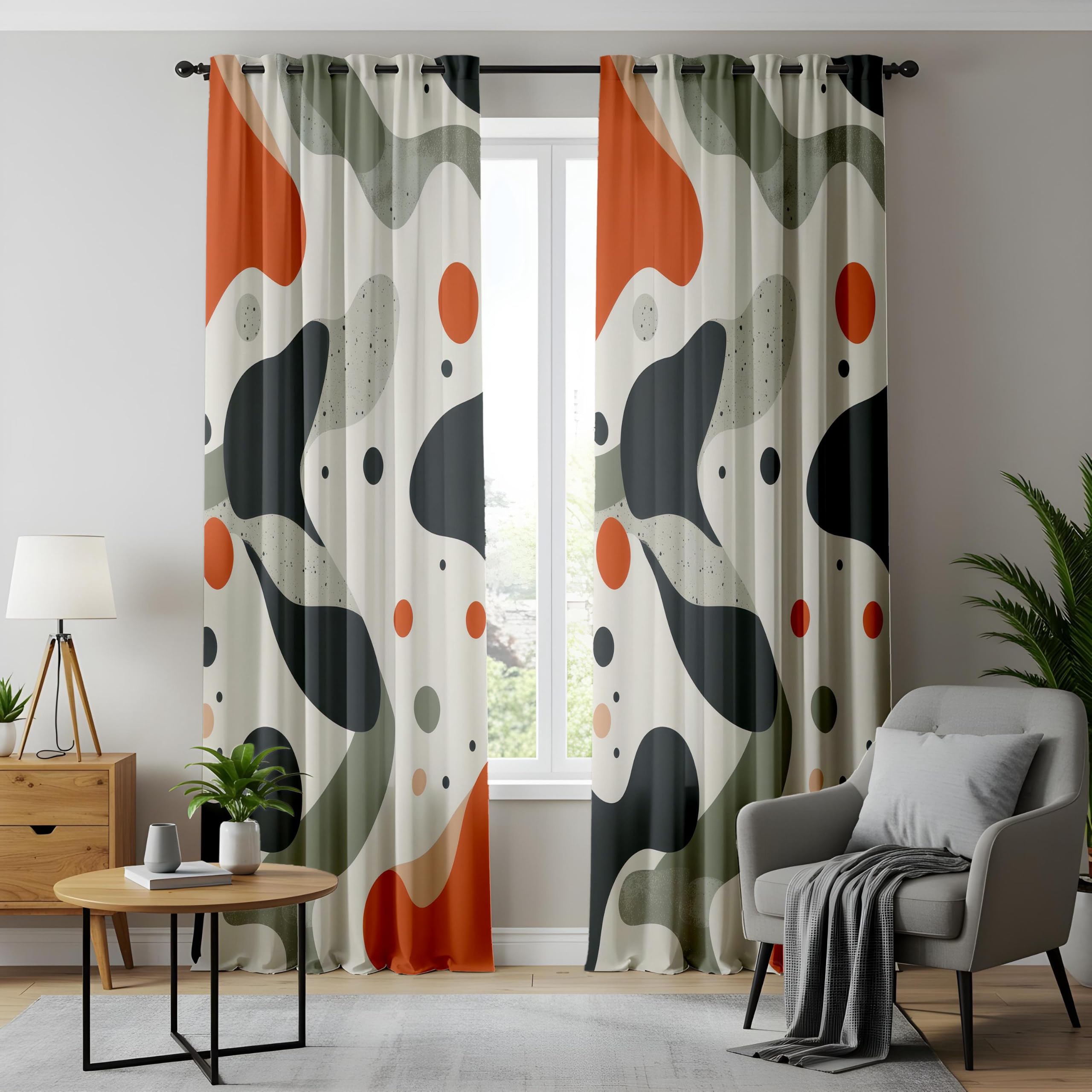 Rideaux occultants pour Chambre à Coucher, 2 Panneaux, Rideaux Abstraits Audacieux, Orange, Noir et Vert, décoration d'art Moderne pour Salon (L x H / 2 x 140 x 280 cm)