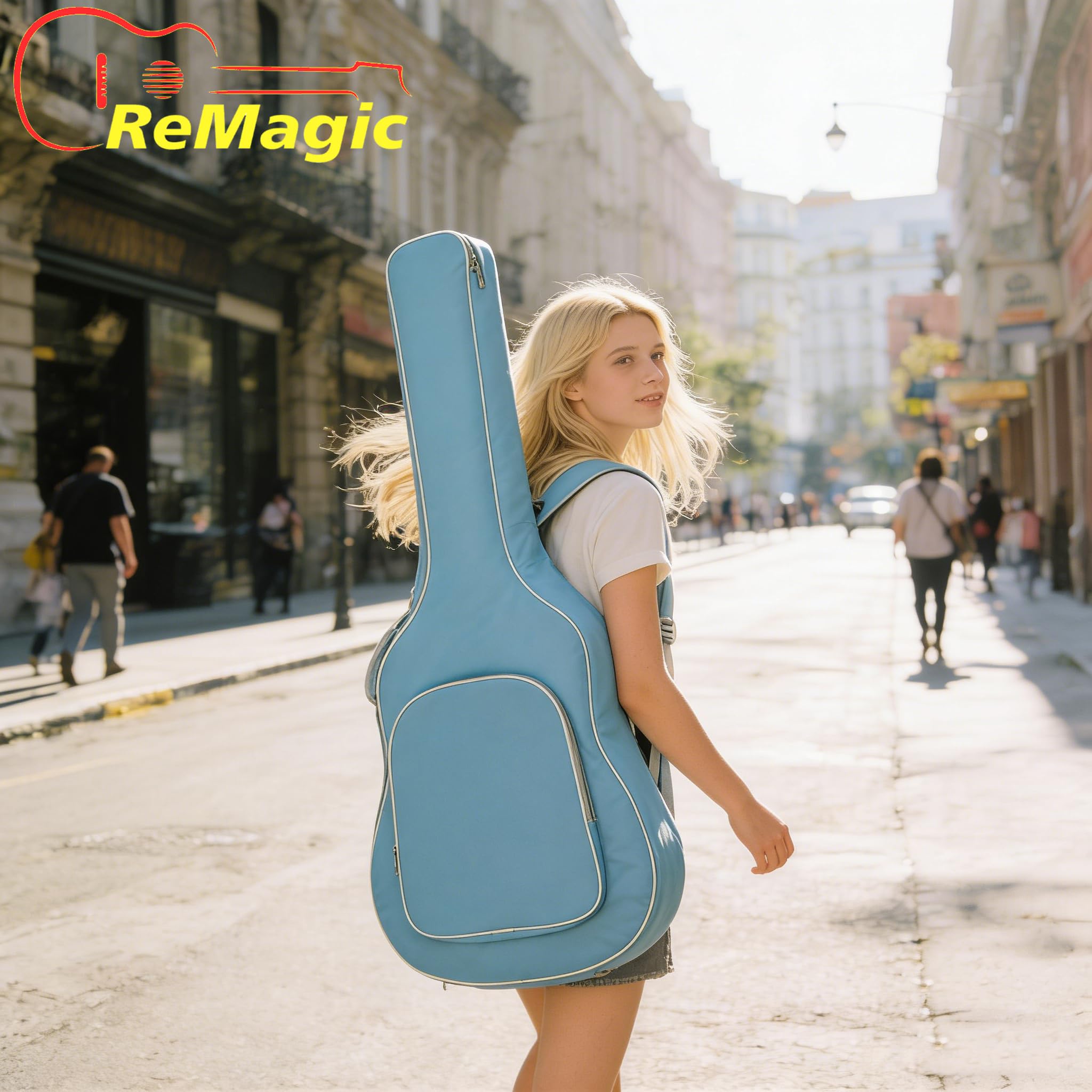 Housse de guitare acoustique de 101,6 cm, 104,3 cm, double bandoulière réglable, imperméable, souple, rembourrée, sac à dos de grande capacité pour amateur de guitare acoustique classique, bleu, bleu