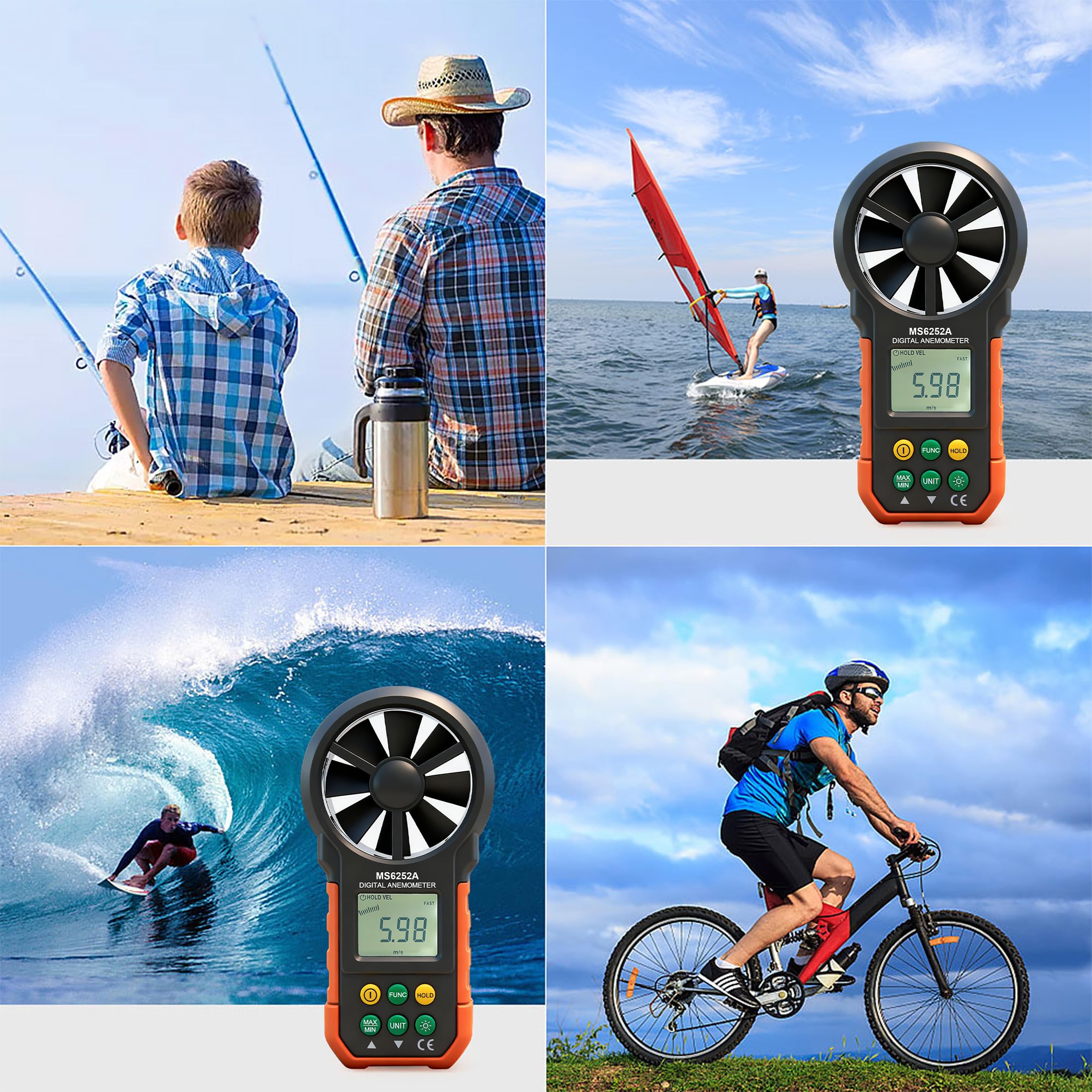 Anemometer Handgerät Windmesser Luftmengenmesser Drachensteigen, Klettern, Angeln, Bootssegeln Windmesser CFM Meter mit Hintergrundbeleuchtung