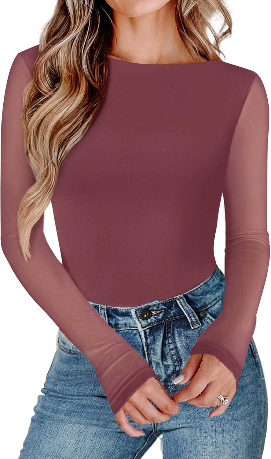 Avidlove Women Long Sleeve Body Suits Mesh Boat Neck Shapewear Bodysuit Crew Neck Leotards Going Out Tops Fall Outfits